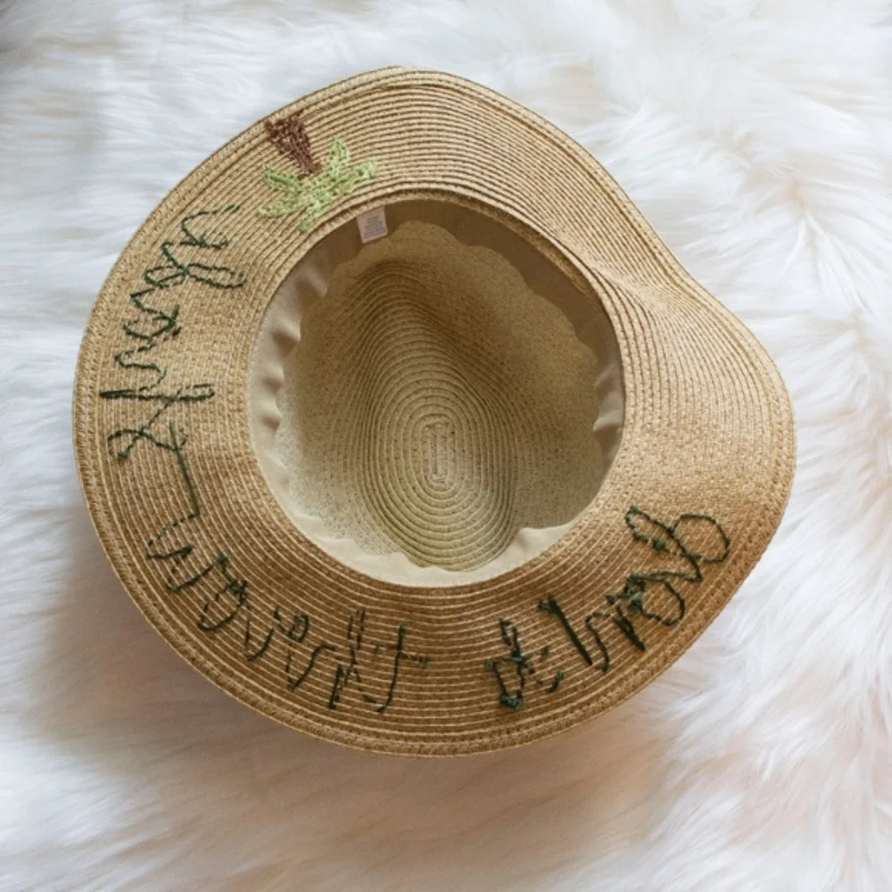 Embroidered Sun Hat Summer Straw Don't Throw Shade‎